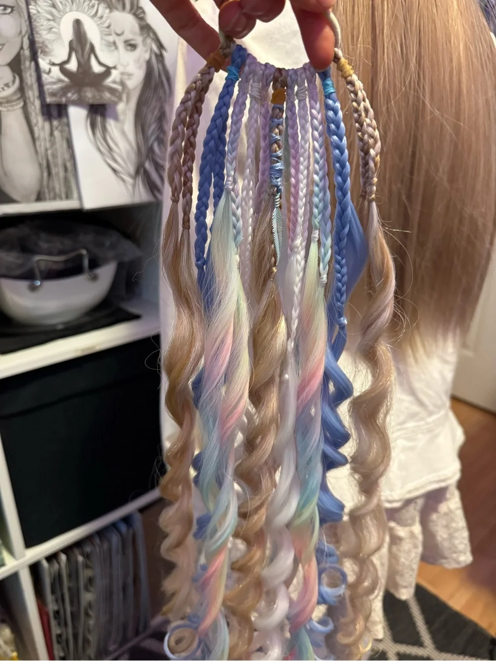 Premium Pastel Hair Extensions - Multi-Color Curly Accent Pieces